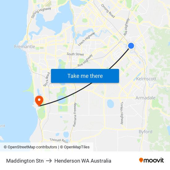 Maddington Stn to Henderson WA Australia map