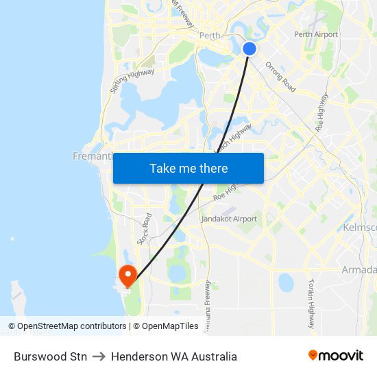 Burswood Stn to Henderson WA Australia map