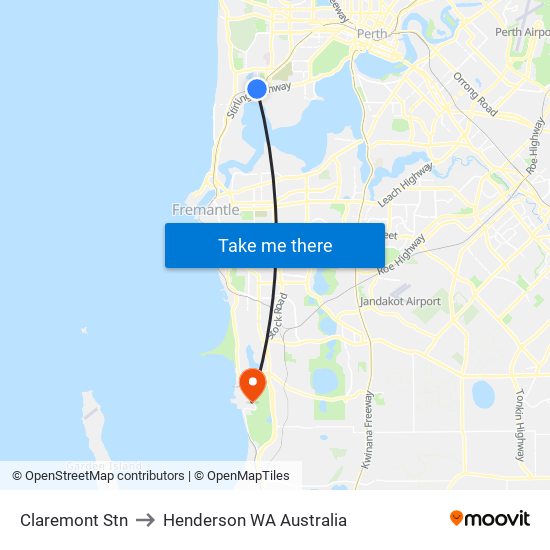 Claremont Stn to Henderson WA Australia map