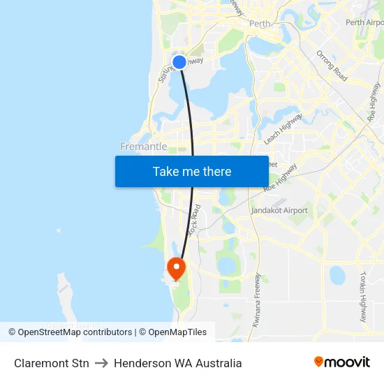 Claremont Stn to Henderson WA Australia map