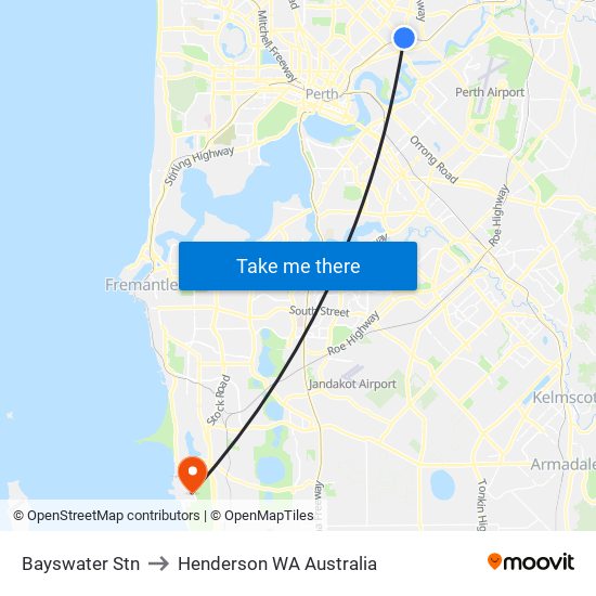 Bayswater Stn to Henderson WA Australia map