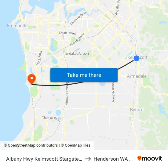 Albany Hwy Kelmscott Stargate Shopping Ctr to Henderson WA Australia map