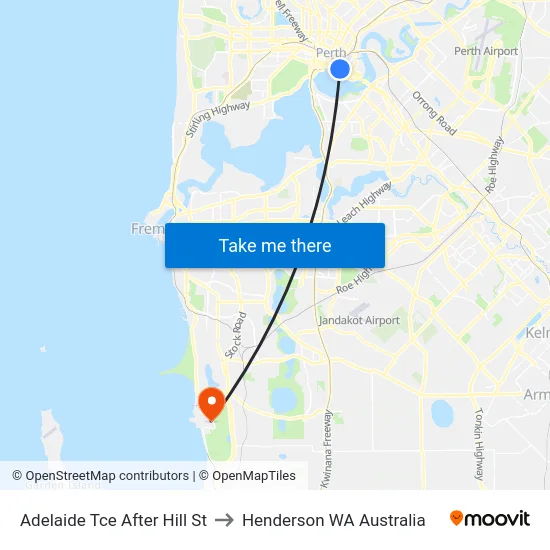 Adelaide Tce After Hill St to Henderson WA Australia map