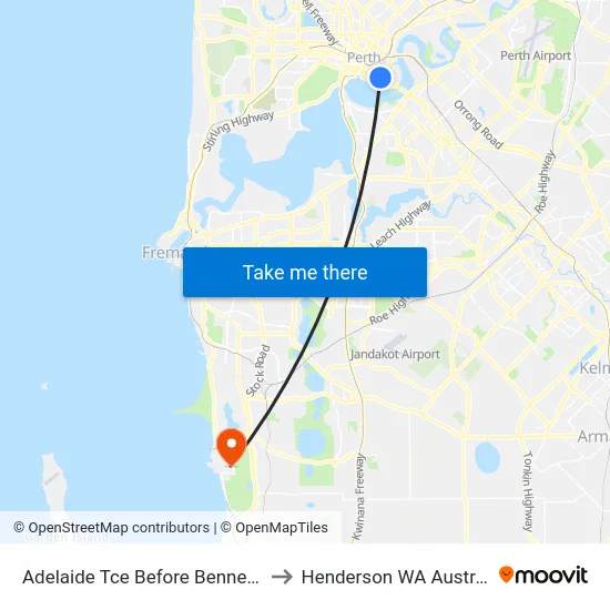 Adelaide Tce Before Bennett St to Henderson WA Australia map