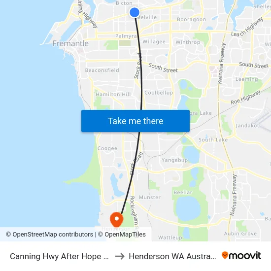 Canning Hwy After Hope Rd to Henderson WA Australia map
