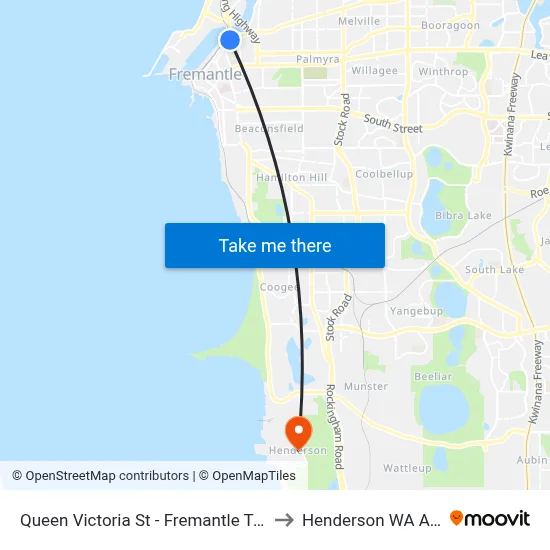 Queen Victoria St - Fremantle Traffic Bridge to Henderson WA Australia map