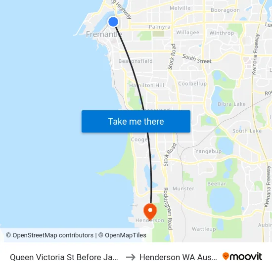 Queen Victoria St Before James St to Henderson WA Australia map