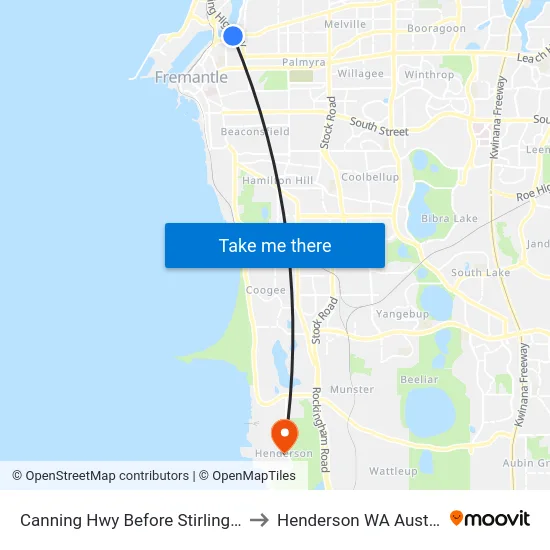 Canning Hwy Before Stirling Hwy to Henderson WA Australia map