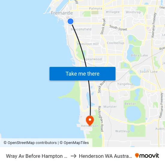 Wray Av Before Hampton Rd to Henderson WA Australia map