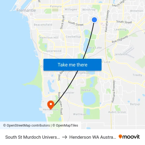 South St Murdoch University to Henderson WA Australia map