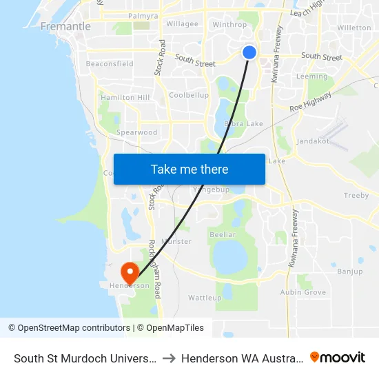 South St Murdoch University to Henderson WA Australia map