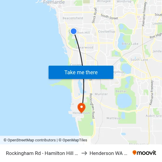 Rockingham Rd - Hamilton Hill Shopping Ctr to Henderson WA Australia map