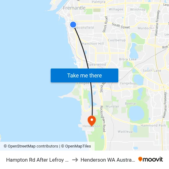 Hampton Rd After Lefroy Rd to Henderson WA Australia map