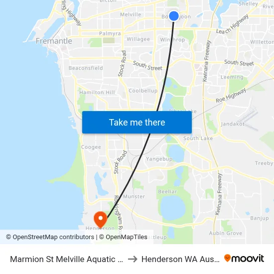 Marmion St Melville Aquatic Centre to Henderson WA Australia map