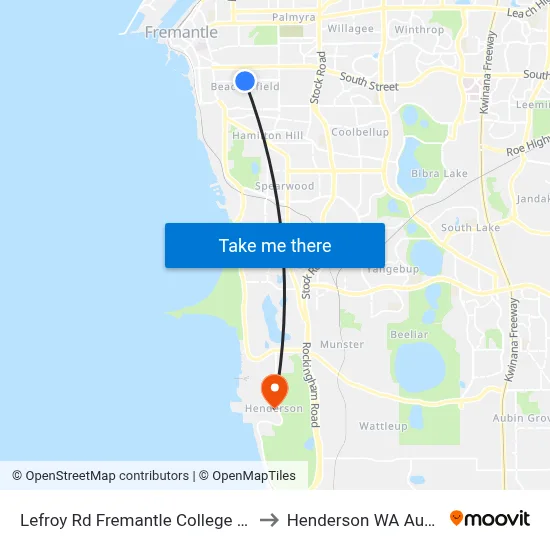 Lefroy Rd Fremantle College Stand 1 to Henderson WA Australia map