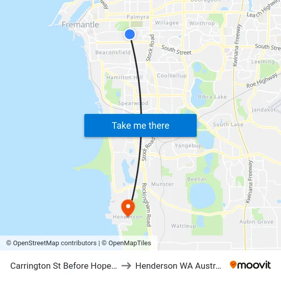 Carrington St Before Hope St to Henderson WA Australia map