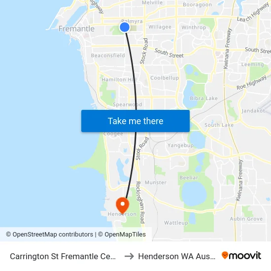 Carrington St Fremantle Cemetery to Henderson WA Australia map