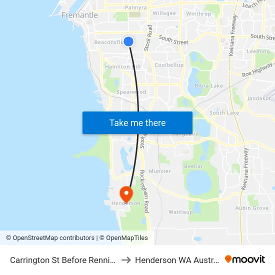 Carrington St Before Rennie Cr to Henderson WA Australia map