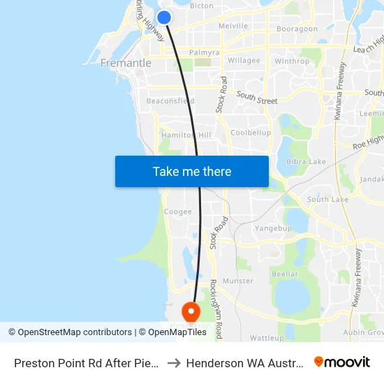 Preston Point Rd After Pier St to Henderson WA Australia map