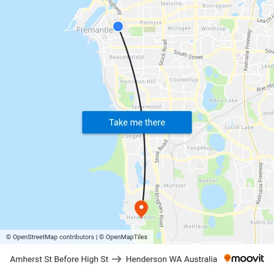 Amherst St Before High St to Henderson WA Australia map