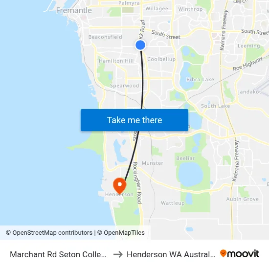 Marchant Rd Seton College to Henderson WA Australia map
