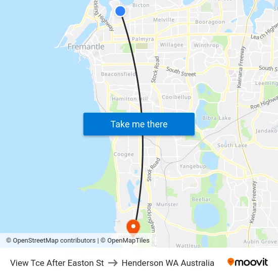 View Tce After Easton St to Henderson WA Australia map