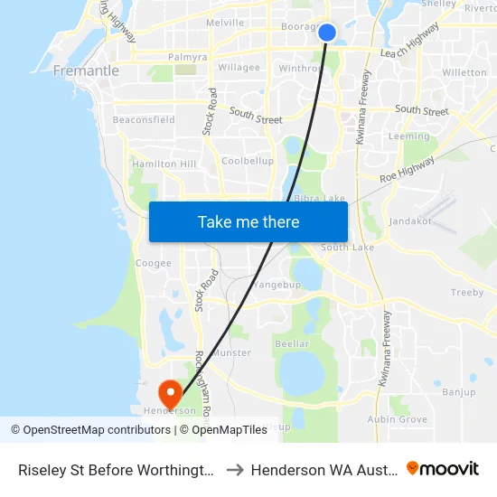 Riseley St Before Worthington Rd to Henderson WA Australia map