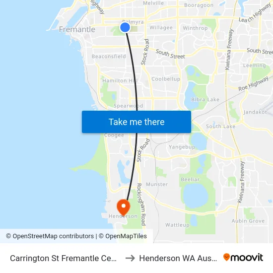 Carrington St Fremantle Cemetery to Henderson WA Australia map