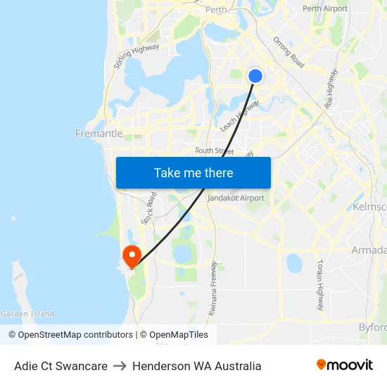 Adie Ct Swancare to Henderson WA Australia map