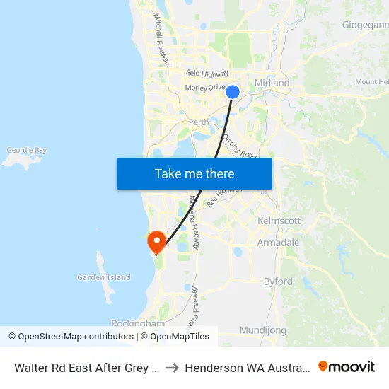 Walter Rd East After Grey St to Henderson WA Australia map