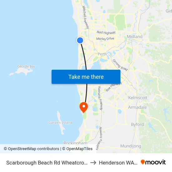 Scarborough Beach Rd Wheatcroft Street Cat Id 18 to Henderson WA Australia map