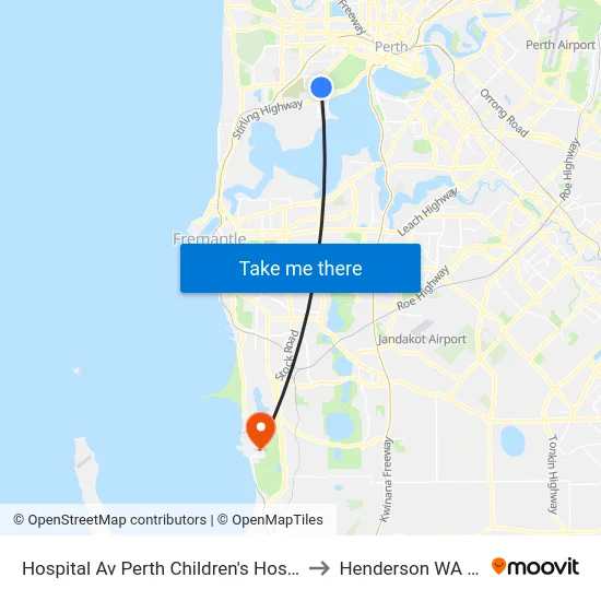 Hospital Av Perth Children's Hospital Cat Id 132 to Henderson WA Australia map
