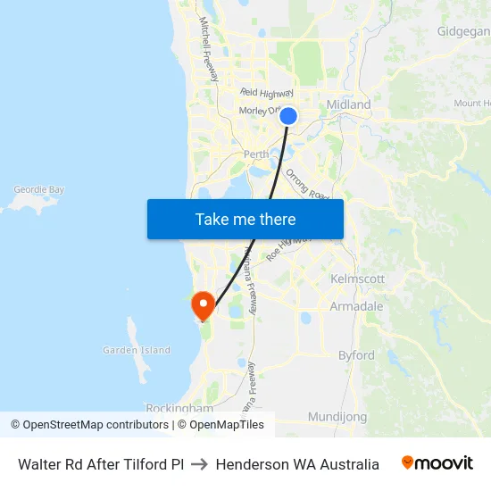 Walter Rd After Tilford Pl to Henderson WA Australia map