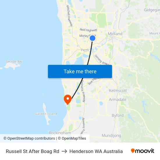 Russell St After Boag Rd to Henderson WA Australia map
