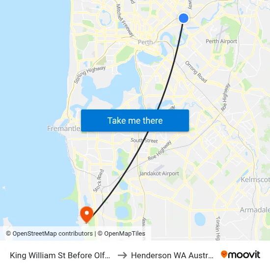 King William St Before Olfe St to Henderson WA Australia map