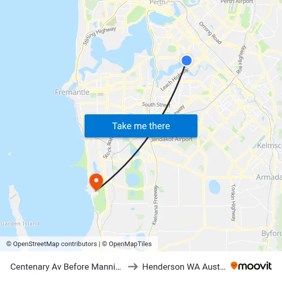 Centenary Av Before Manning Rd to Henderson WA Australia map