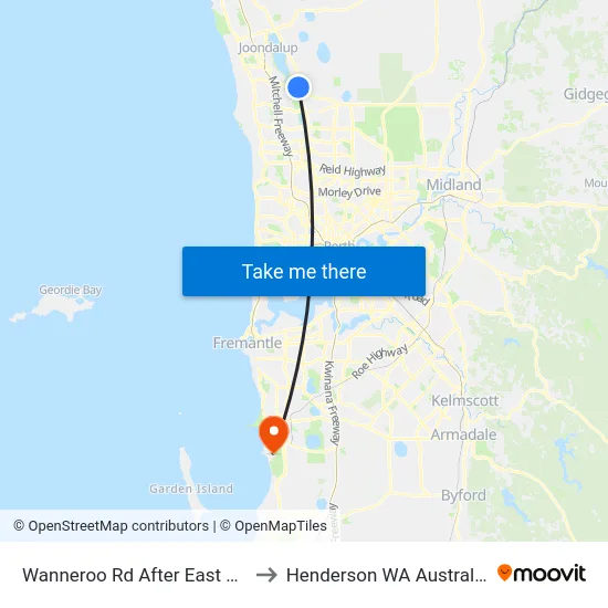 Wanneroo Rd After East Rd to Henderson WA Australia map