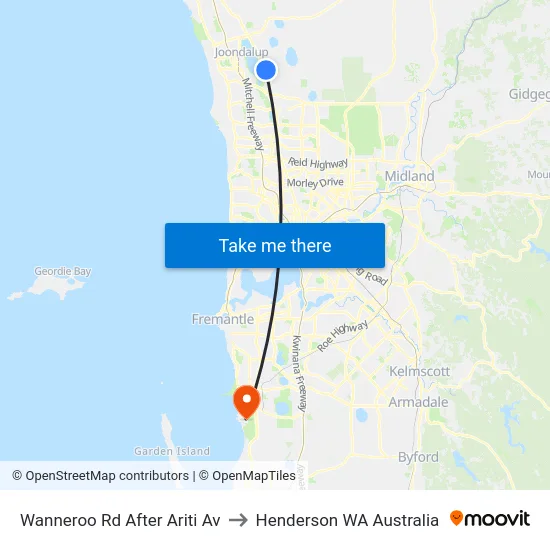 Wanneroo Rd After Ariti Av to Henderson WA Australia map
