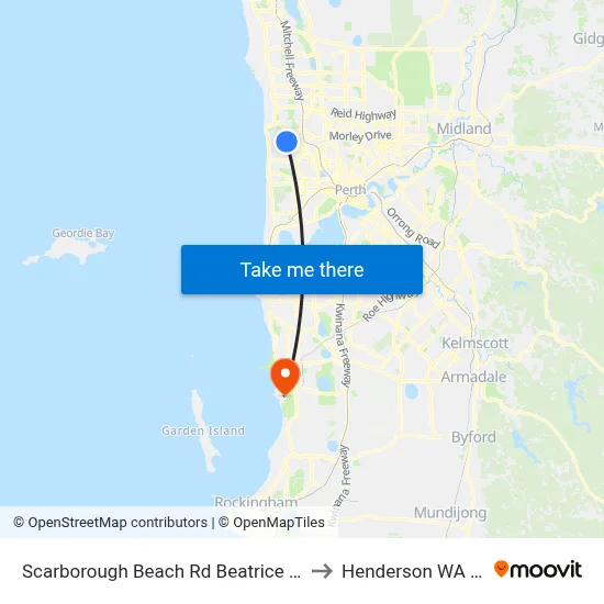 Scarborough Beach Rd Beatrice Street Cat Id 28 to Henderson WA Australia map