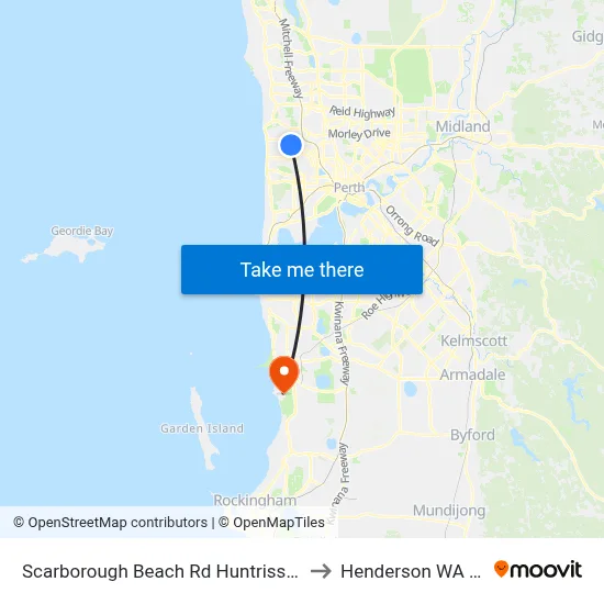 Scarborough Beach Rd Huntriss Road Cat Id 31 to Henderson WA Australia map
