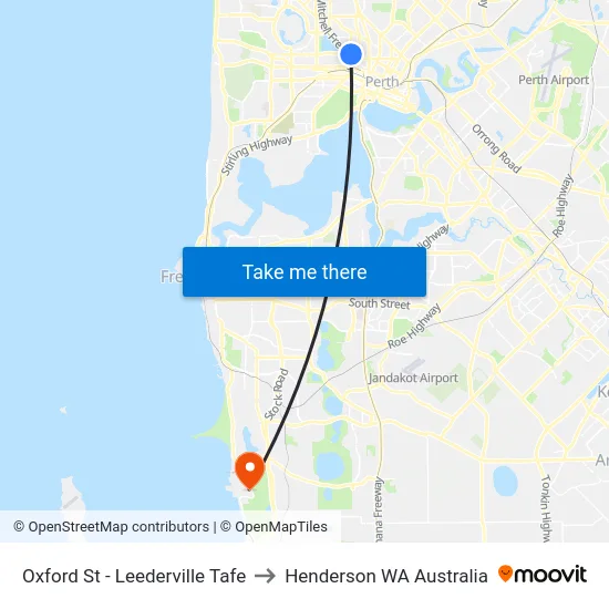 Oxford St - Leederville Tafe to Henderson WA Australia map