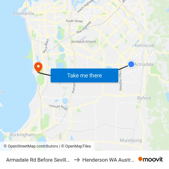 Armadale Rd Before Seville Dr to Henderson WA Australia map
