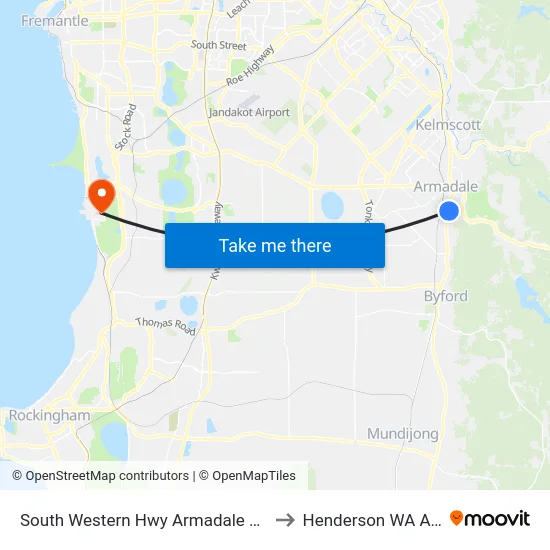 South Western Hwy Armadale Snr High Sch to Henderson WA Australia map