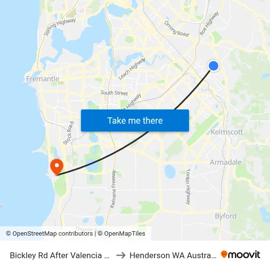 Bickley Rd After Valencia Wy to Henderson WA Australia map