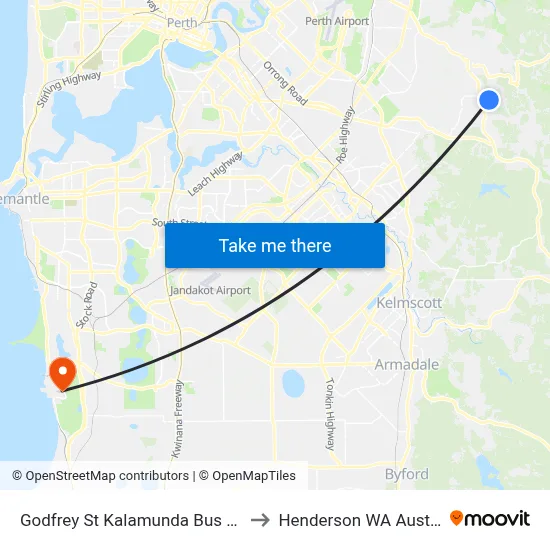 Godfrey St Kalamunda Bus Depot to Henderson WA Australia map
