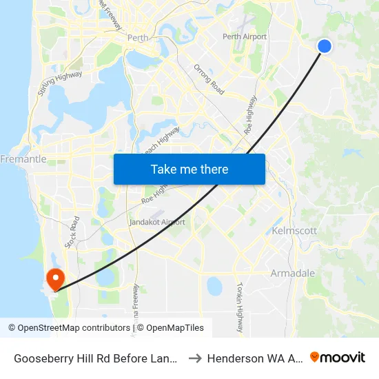 Gooseberry Hill Rd Before Landsdowne Rd to Henderson WA Australia map