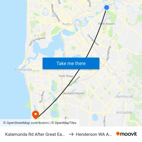 Kalamunda Rd After Great Eastern Hwy to Henderson WA Australia map