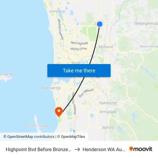 Highpoint Bvd Before Bronzewing Av to Henderson WA Australia map