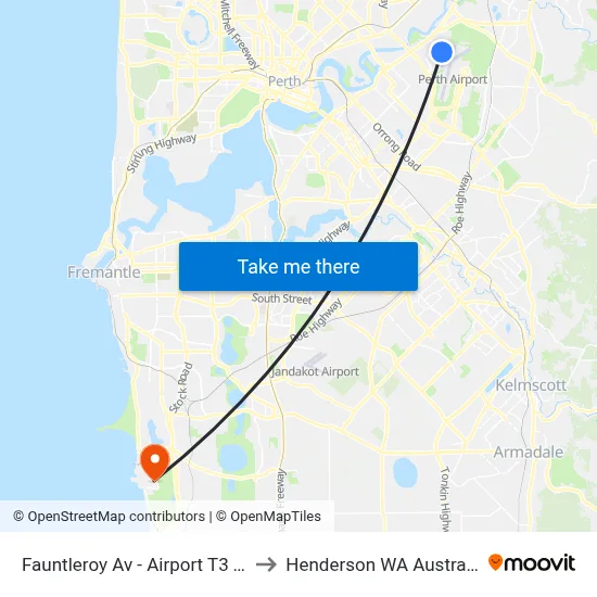 Fauntleroy Av  - Airport T3 T4 to Henderson WA Australia map