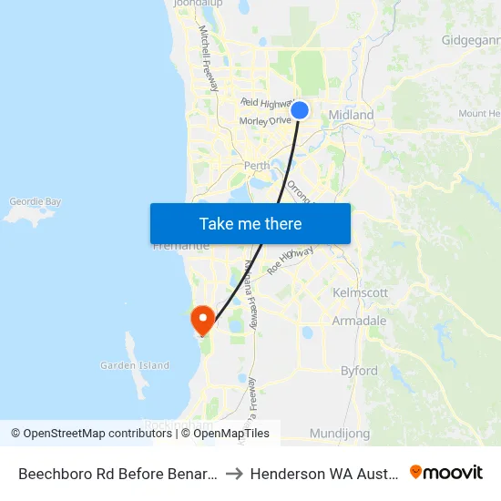 Beechboro Rd Before Benara Rd to Henderson WA Australia map